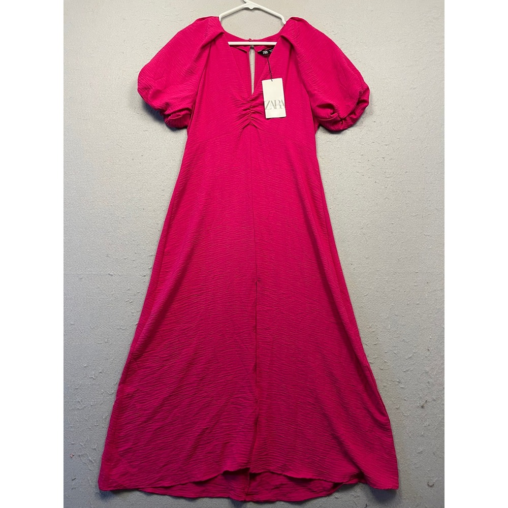 ZARA Midi Dress Textured Pink Medium Medium Women